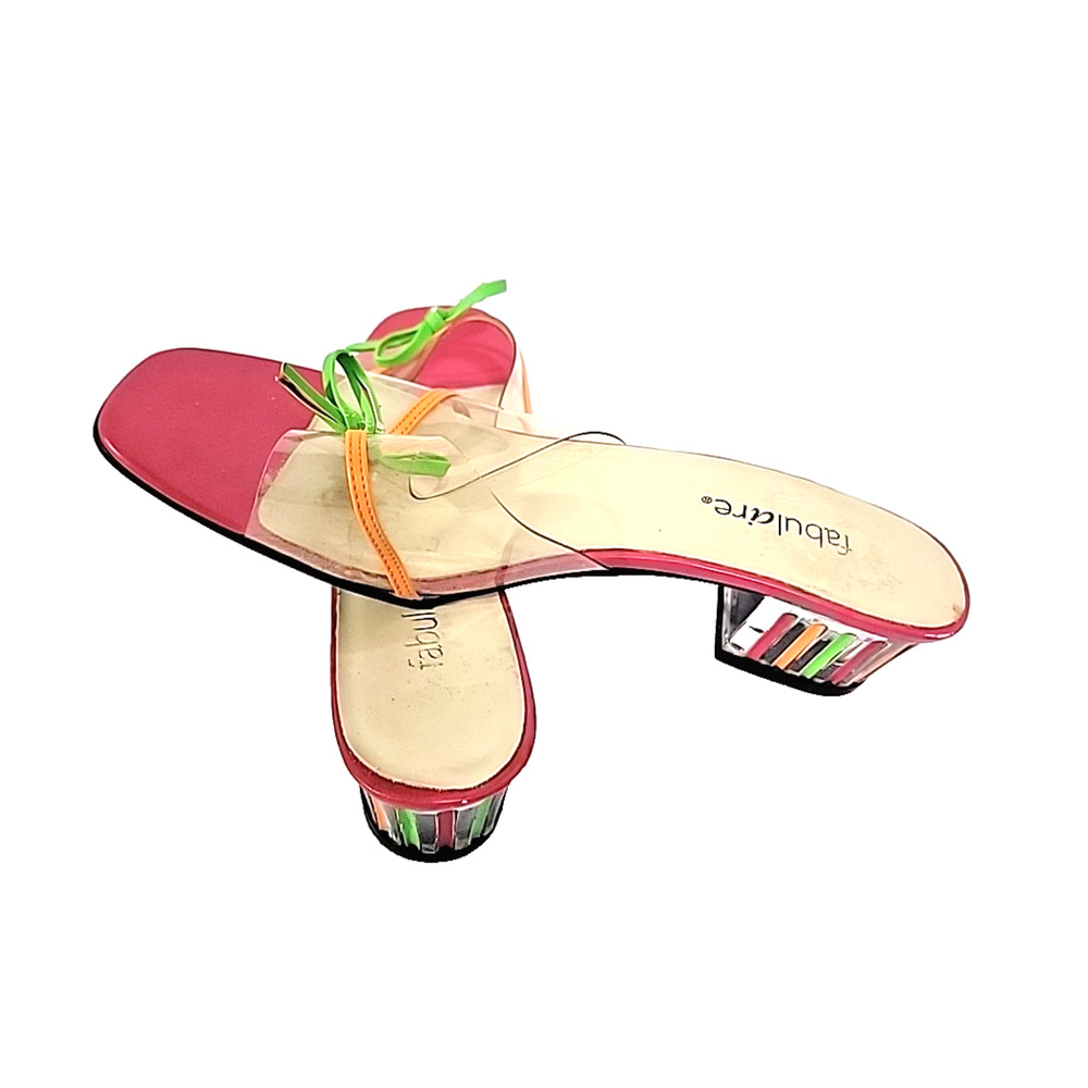 Fabulaire Clear Strap Multi-Colored Block Heel Sandals Size 10 M